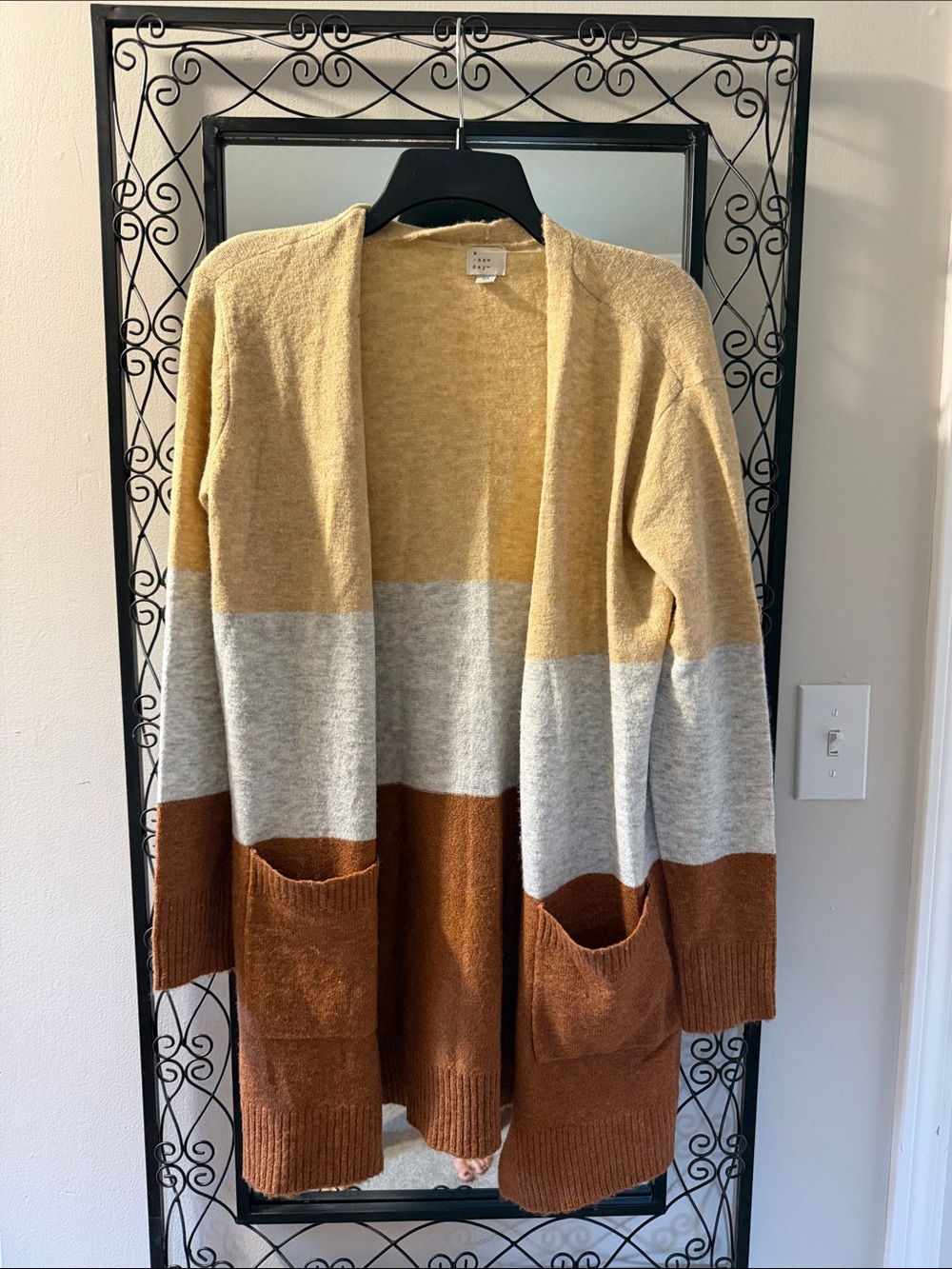 a new day Colorblock Open-Front Cardigan Sweater - Mustard, Gray & Brown
